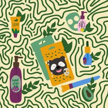 Background vector illustration, personal care. Face mask with a different design Stock Illustration