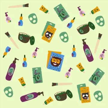 Background vector illustration, personal care. Face mask with a different design Stock Illustration