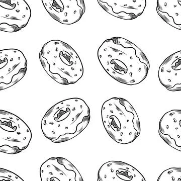 Background with vector sweets. Seamless hand-drawn pattern with a black and.. Illustrazione stock