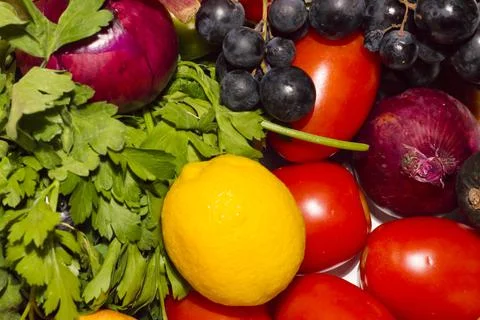 Background of vegetables different fresh farm vegetables. Food or Healthy die Foto stock