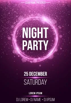 Background vertical poster for a night party. Shining purple banner with purp Illustrazione stock
