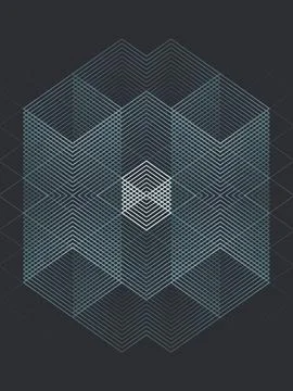 Background with a vertical, symmetrical figure made of lines. 3d rendering Stock Illustration