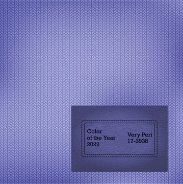 Background, Very Peri fabric texture and branded leather patch. copy space Illustrazione stock