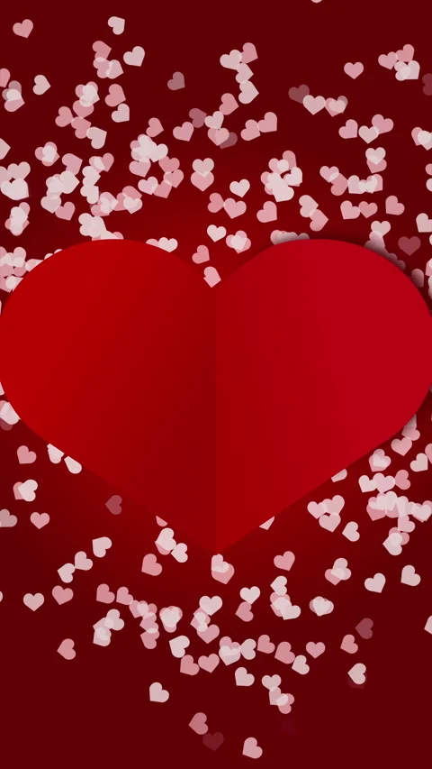 Background video with big red love heart. Movement white small hearts confetti Stock Footage 301055133