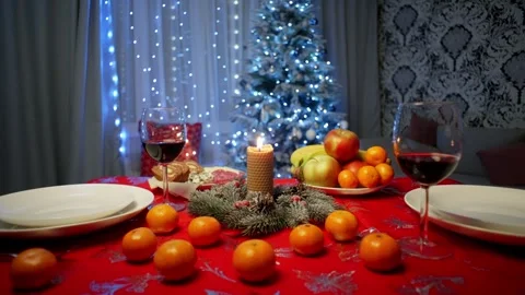 Background video of the Christmas table at home. Stock Footage 258358789