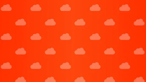 Background Video with Orange Background of Cloud Icons Moving Upwards Stock Footage 300159325