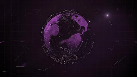 Background with virtual planet rotating in space, surrounded by the net of data Stock Illustration