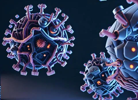 Background with viruses, microscopic view of floating virus cells. Foto stock