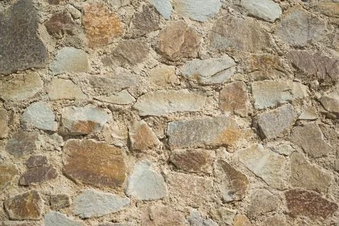 Background from the wall built from large natural stone limestone Foto stock