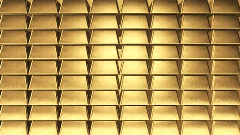 Background wall of gold ingots on the side Fotos de archivo