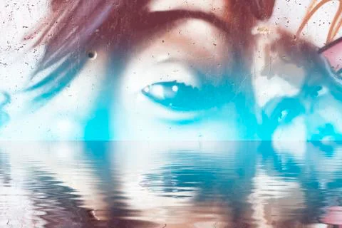 Background wall with graffiti reflection in  water, artistic urban picture Illustrazione stock