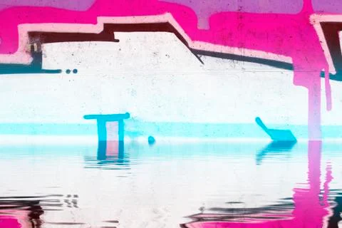 Background wall with graffiti reflection in  water, artistic urban picture Ilustración de archivo