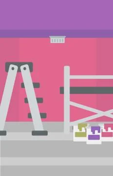 Background of wall with paint cans and ladder Ilustración de archivo