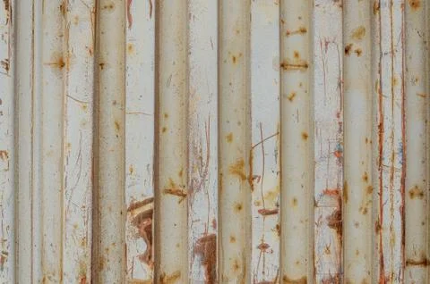Background wall of a shipping container with vertical lines and spots of rust Stock Photos
