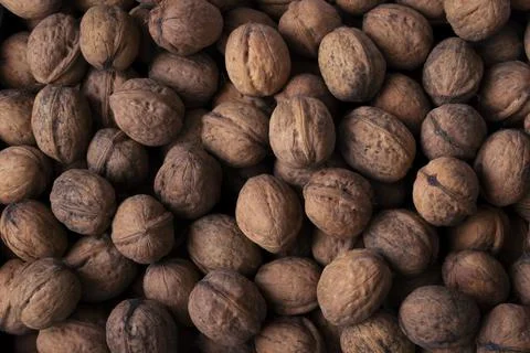Background of walnuts close up. A full source of vegetable protein in the veg Stock-Fotos