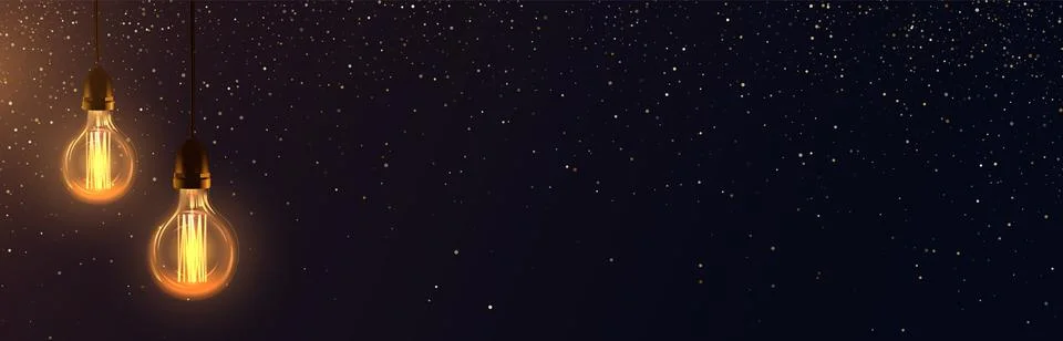 Background with warm light Edison light bulbs and golden glitter. Stock Illustration