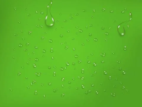 Background of water drops on surface in green colors. Vector illustration. Illustrazione stock
