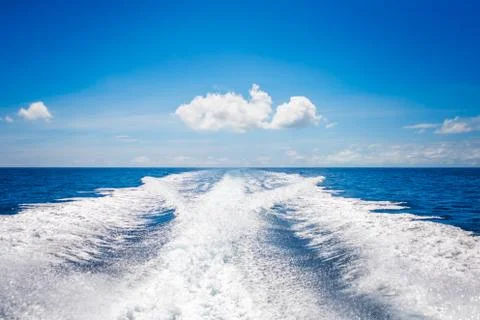 Background water surface behind of fast moving motor boat in vintage retro st Stock-Fotos