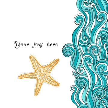 Background waves and starfish, maritime pattern. ocean texture. Stockillustratie