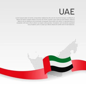 Background with wavy flag, map of united arab emirates. UAE flag. Business Stock Illustration
