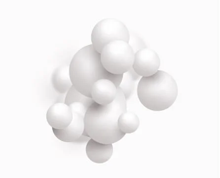 Background with white balls, blur effect. 3d round spheres. Geometric design  Illustrazione stock