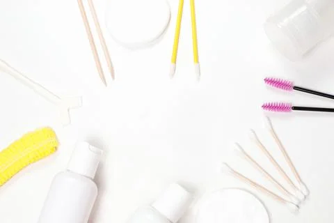 Background white items cosmetologist's tools for laminating eyelashes Stock-Fotos