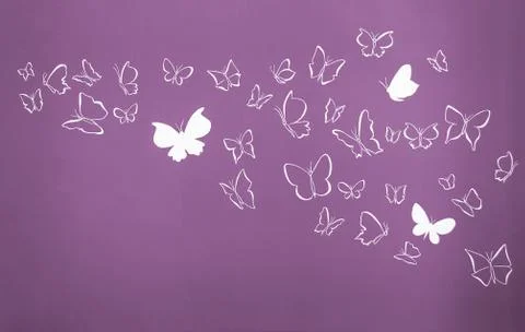 Background of white silhouettes butterflies flying Stock Illustration