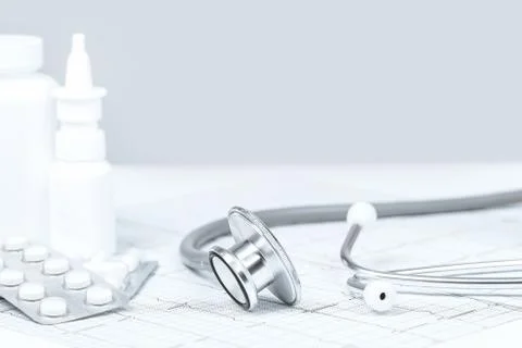 Background of white tablets or pills on the table. Medicine and pharmacy Stock Photos