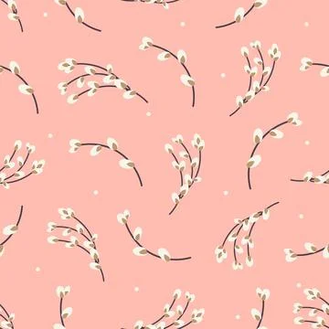 Background with Willow twigs. seamless pattern of Willow twigs. Easter pattern Stock Illustration
