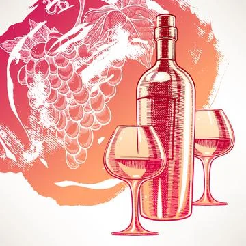 Background with wine and grapes Ilustración de archivo