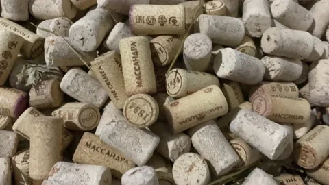 Background with wine corks of the Massandra plant in Crimea 库存影片 161296236