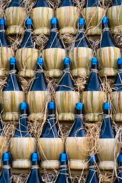 Background of wine old bottles Stock Photos