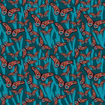 Background with winged insects in the foliage. Soaring moths for textiles with Stock Illustration