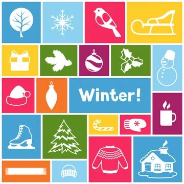 Background with winter objects. Merry Christmas, Happy New Year holiday items Stock Illustration