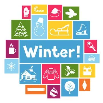 Background with winter objects. Merry Christmas, Happy New Year holiday items Stock Illustration