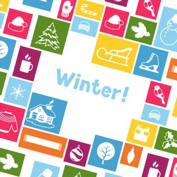Background with winter objects. Merry Christmas, Happy New Year holiday items Stock Illustration