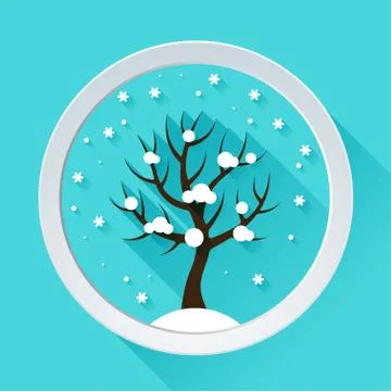 Background with winter tree in flat design style Stock Illustration