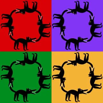 Background with wolves. Cartoon flat characters. Vector Image. Stock Illustration