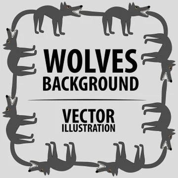 Background with wolves. Cartoon flat characters. Vector Image. Stock Illustration