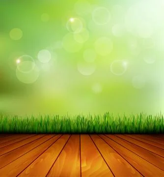 Background with wood and grass. vector. Stock Illustration