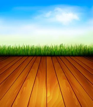 Background with wood and grass. vector. Stock Illustration