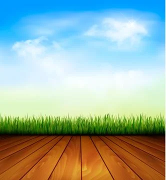 Background with wood and grass. vector. Illustrazione stock