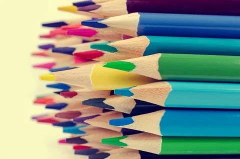 Background wooden colored pencils. Stock Photos