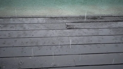 Background of the wooden deck under rain in Ubud, Bali. Stock Footage 104439038