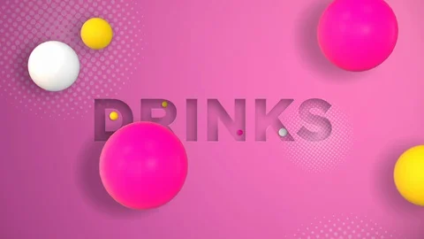 Background word concept, DRINKS, the color balls fall on the floor. Stockbeeldmateriaal 129134797