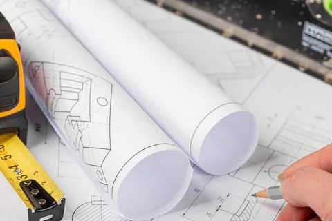 Background work with drawing projects Stock Photos