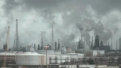Background of a working smoking refinery emitting smoke into the atmosphere. Stock-Footage 140218898