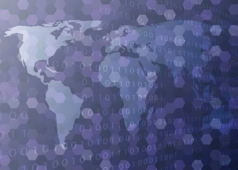 Background with a world map and binary code. Stock Illustration