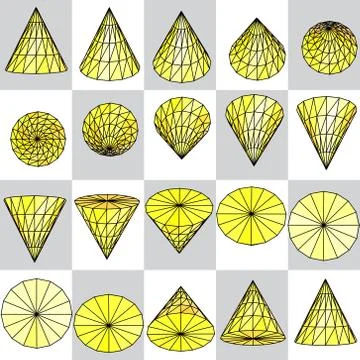 Background of yellow rotating cone on a plaid pattern Stock Illustration