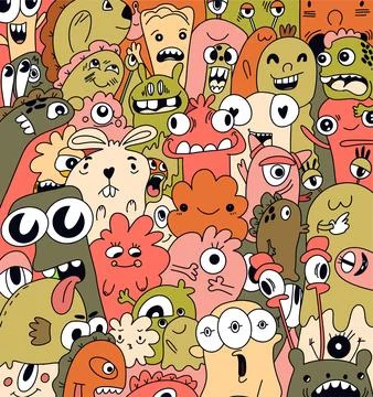 Background for your design with different cartoon monsters, colorful pattern Stock Illustration